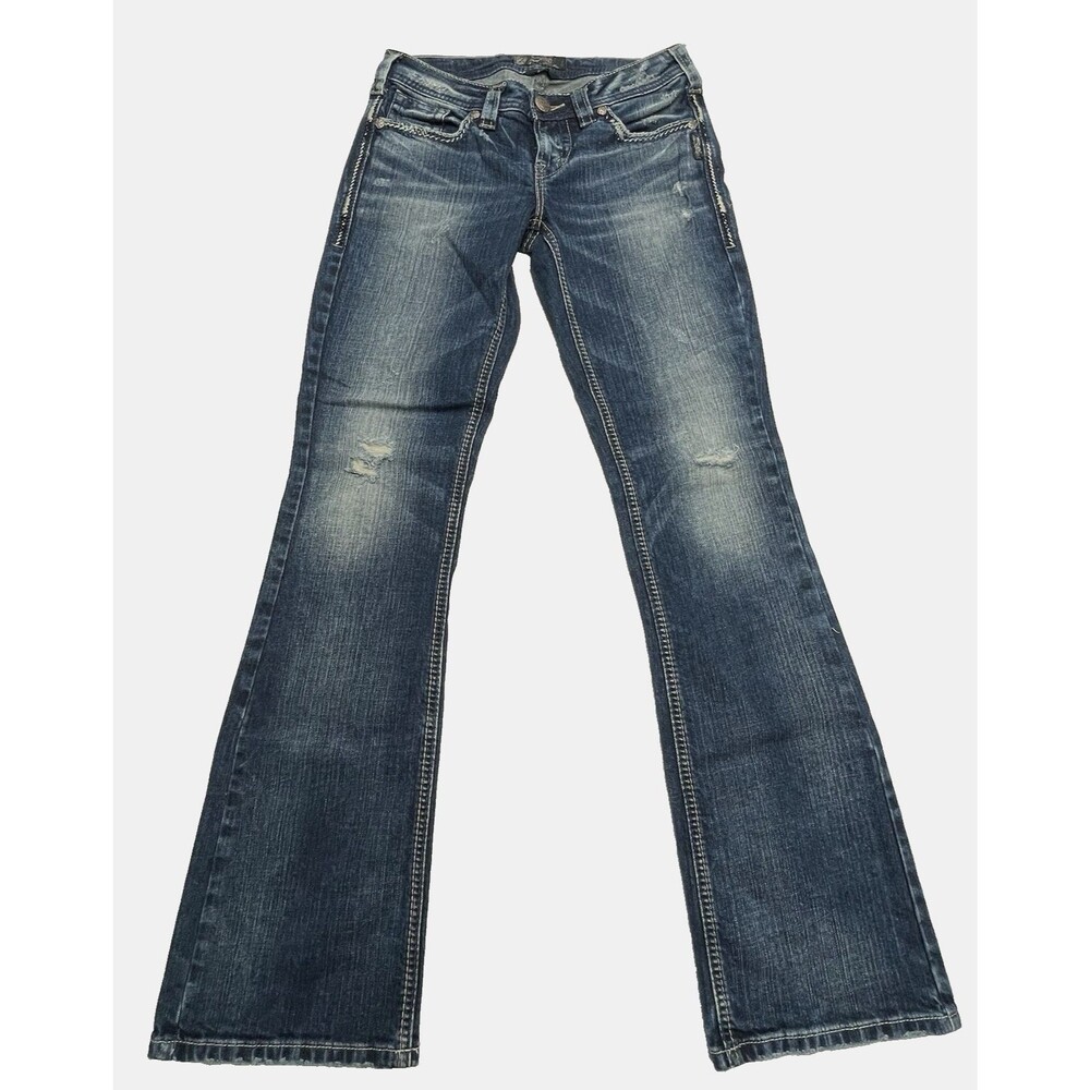 Silver Jeans Co Aiko Bootcut Jeans Womens 28x33 Blue Stretch Embroidered Pockets